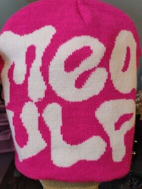 Unisex Women's Mea Culpa Candy Edition Hot Pink & White Beanie Hat